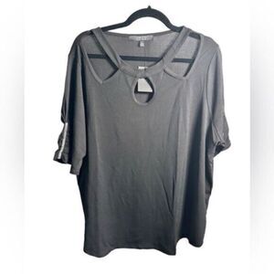 NWT Louise Paris Plus Size Black Cut Out Embellished Short Sleeve Blouse - 3XL